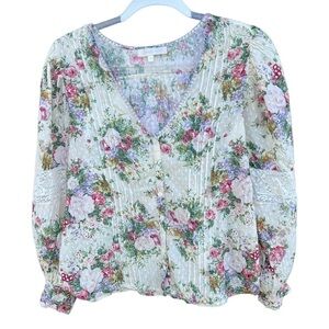 LoveShackFancy Merida Blouse Shining Gemstone CottageCore Floral Lace Small GUC